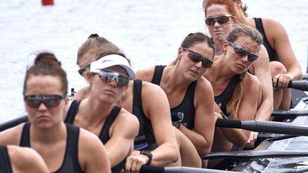 POZNAN, POLAND - JUNE 21: (bow) Ruby Tew, Emma Dyke, Lucy Spoors, Kelsey Bevan of New Zealand compete Womens Eight (W8+) during 2019 World Rowing Cup II on June 21, 2019 in Poznan, Poland. (Photo by ADAM NURKIEWICZ/Getty Images)