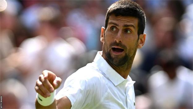 Novak Djokovic gestures astatine  Wimbledon