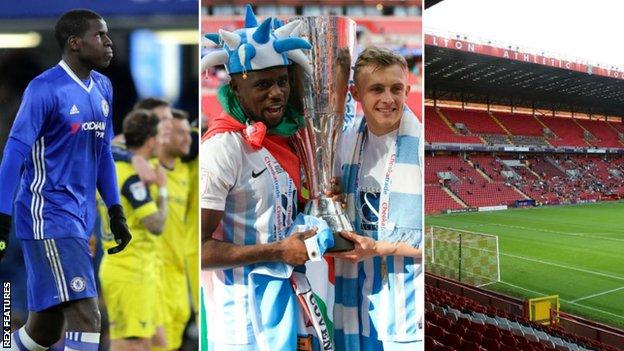 Kurt Zouma of Chelsea (left), Coventry collect EFL Trophy at Wembley and small crowd at Charlton