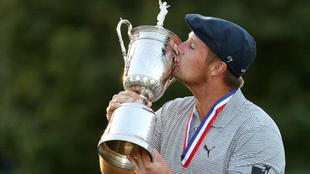 Bryson DeChambeau with US Open trophy after winning in 2020