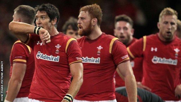 James Hook (left), Dan Baker (centre), Alex Cuthbert (second right), Dominic Day (right)