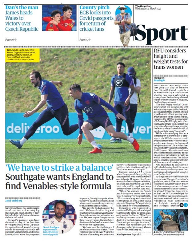 The Guardian's back page on Wednesday