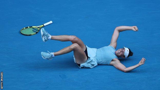 Jennifer Brady celebrates