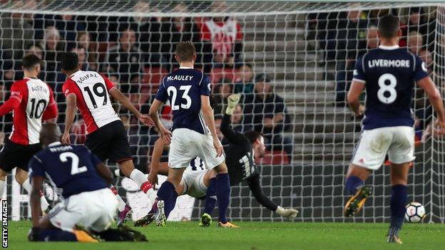 Sofiane Boufal scores for Southampton against West Brom