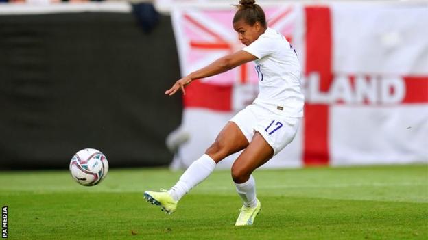 Nikita Parris scores for England in a World Cup qualifier against Austria
