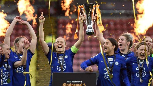 Chelsea Women celebrate the League Cup success