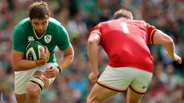 Iain Henderson attempts to get past Wales prop Gethin Jenkins in the recent warm-up match in Dublin