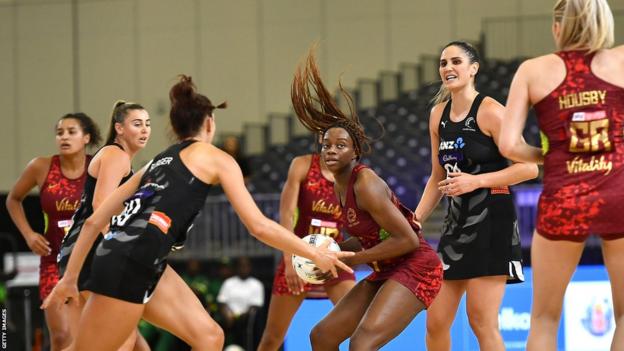 Funmi Fadoju looks for a pass against New Zealand