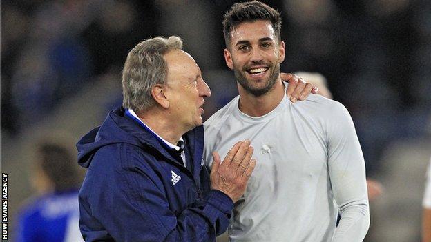 Neil Warnock congratulates Victor Camarasa after his winner at Leicester City on Saturday