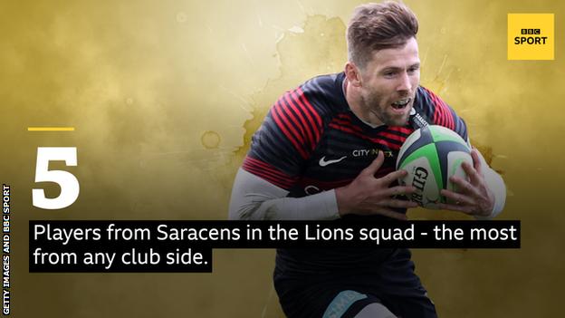 A picture of Elliot Daly and the words: 5 players from Saracens in the Lions squad - the most from any club side