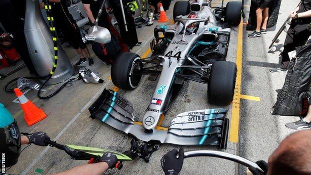 Mercedes Lewis Hamilton in the pits at the Circuit de Barcelona-Catalunya