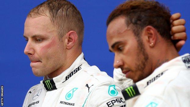 Valtteri Bottas (left) is third in the F1 World Championship standings, on 186 points, while Lewis Hamilton sits on 306