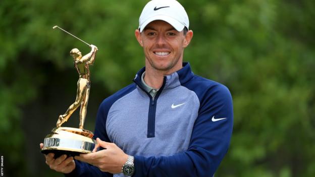 Rory McIlroy with the Players Championship trophy after his 2019 triumph