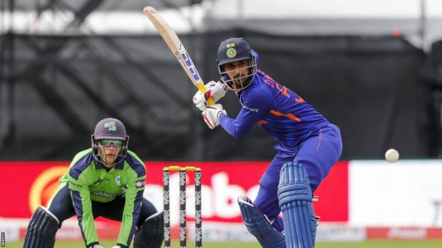 India's Deepak Hooda scored 104 in the second T20 against Ireland in Malahide last June