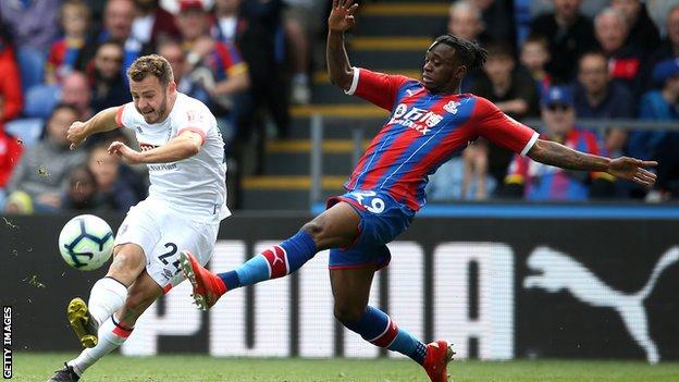 Aaron Wan-Bissaka in action for Crystal Palace against Bournemouth