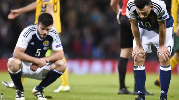 Grant Hanley and Robert Snodgrass look dejected at full-time