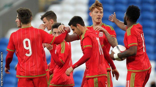 Wales Under-21 in action against Bulgaria