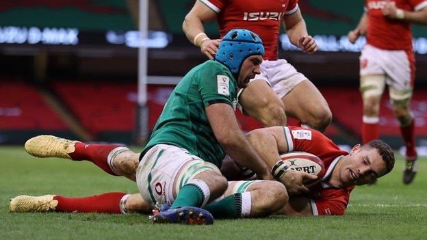 George North scored his 42nd Wales try in his 99th international against Ireland on the opening weekend of the 2021 Six Nations