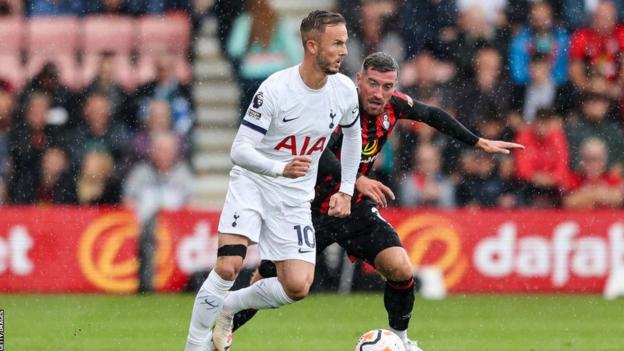 James Maddison in action for Tottenham against Bournemouth in the Premier League