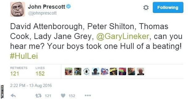 John Prescott celebrates Hull's win against Leicester