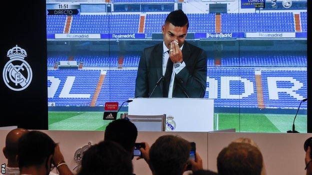 Casemiro looking emotional during his final news conference as a Real Madrid player