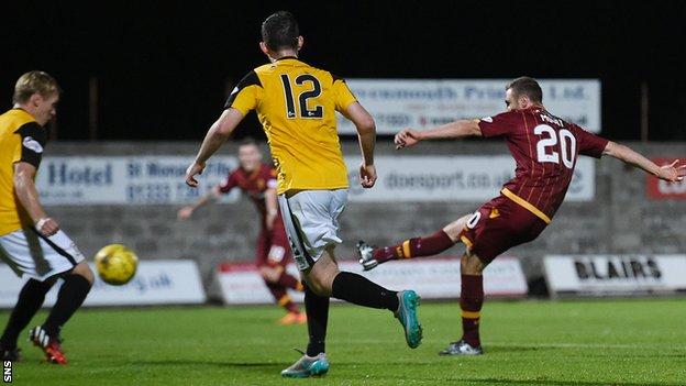 Louis Moult scores for Motherwell against East Fife