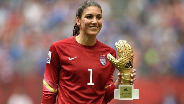 Hope Solo with the Golden Glove at the 2015 World Cup