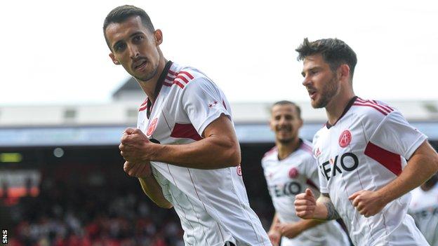 Aberdeen's Bojan Miovski celebrates against Raith Rovers