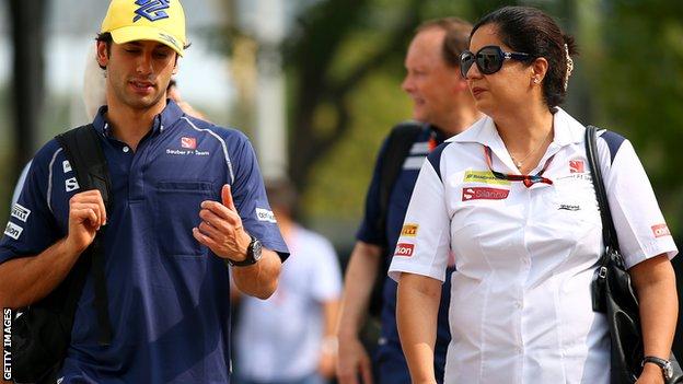 Sauber team boss Monisha Kaltenborn and driver Felipe Nasr