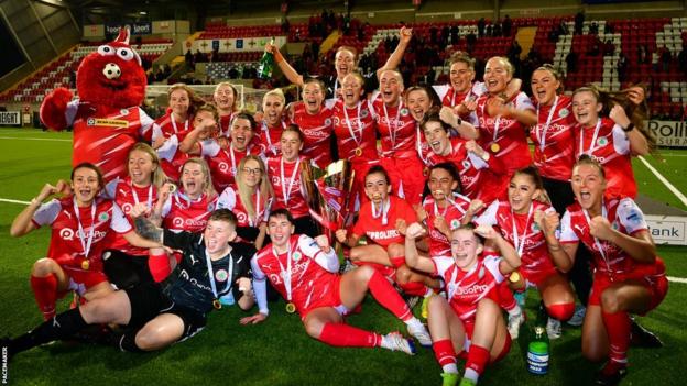 Cliftonville Ladies celebrate winning the Women's Premiership