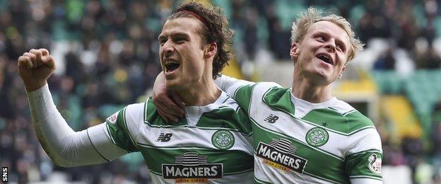 Celtic's Erik Sviatchenko and Gary Mackay-Steven celebrate