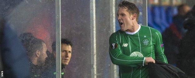 Celtic's Kris Commons shows his disappointment at being substituted