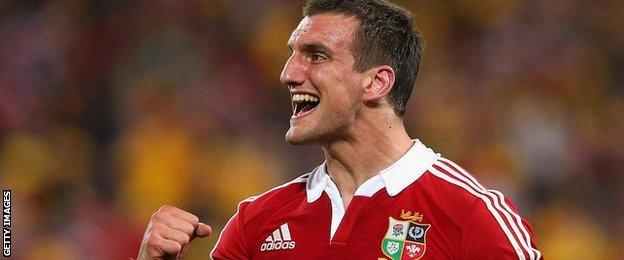 Sam Warburton celebrates winning the first Test for the British and Irish Lions in 2013