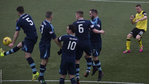 Former Scotland forward Derek Riordan takes a first half free-kick on his full debut for City