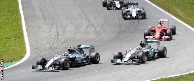 Nico Rosberg leads Lewis Hamilton at the Austrian Grand Prix