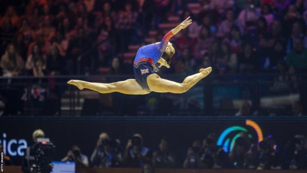 Jessica Gadirova leaps successful  the aerial  successful  level  final