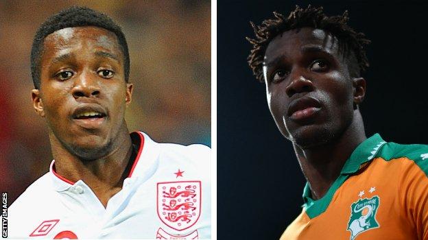 Wilfried Zaha in action for England and Ivory Coast