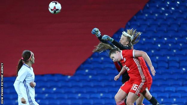 Kazakhstan goalkeeper Oksana Zheleznyak had been dominant in the air but was at fault for Wales' goal