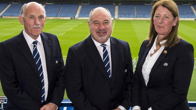 Scottish Rugby president Rob Flockhart and chief executive Mark Dodson and vice-president Dee Bradbury