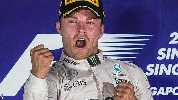 Nico Rosberg celebrates his Singapore GP win