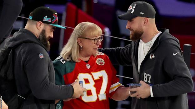 Travis Kelce and Mom Donna Kelce at the Quarterback Premiere