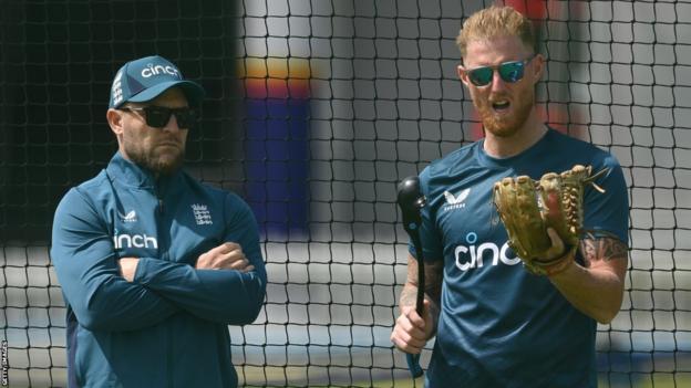 Brendon McCullum and Ben Stokes in the nets