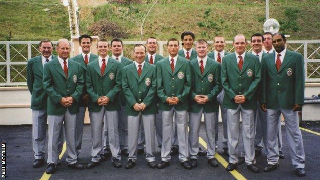 Northern Ireland's cricketers in their blazers before flying to Malaysia