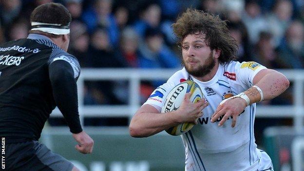Alec Heburn on the charge for Exeter