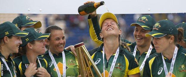 Australia with the Women's Ashes trophy