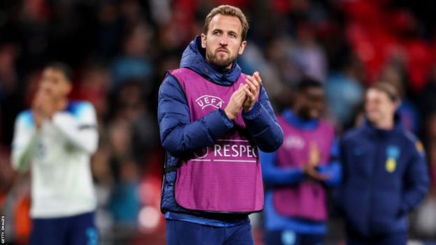 Harry Kane applauds the fans at Wembley on Friday