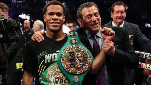 Devin Haney with the WBC light-welterweight belt