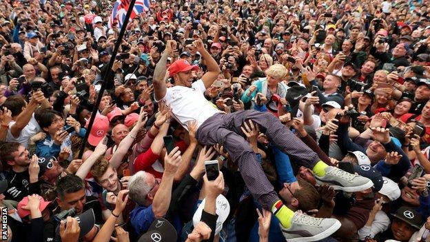 Lewis Hamilton crowd surfing