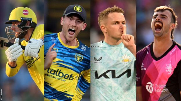 James Vince, Simon Harmer, Sam Curran and Ben Green in action in the T20 Blast