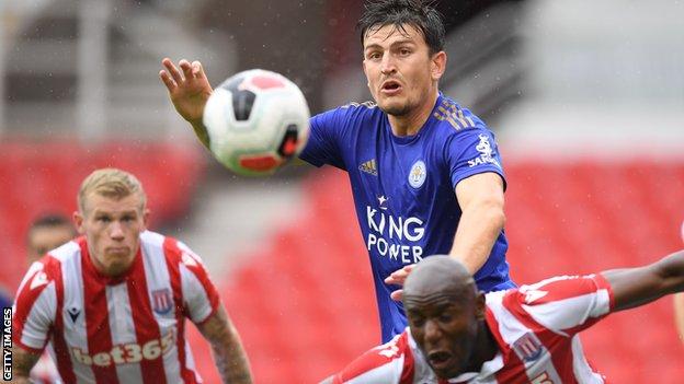 Harry Maguire playing in Leicester's friendly against Stoke